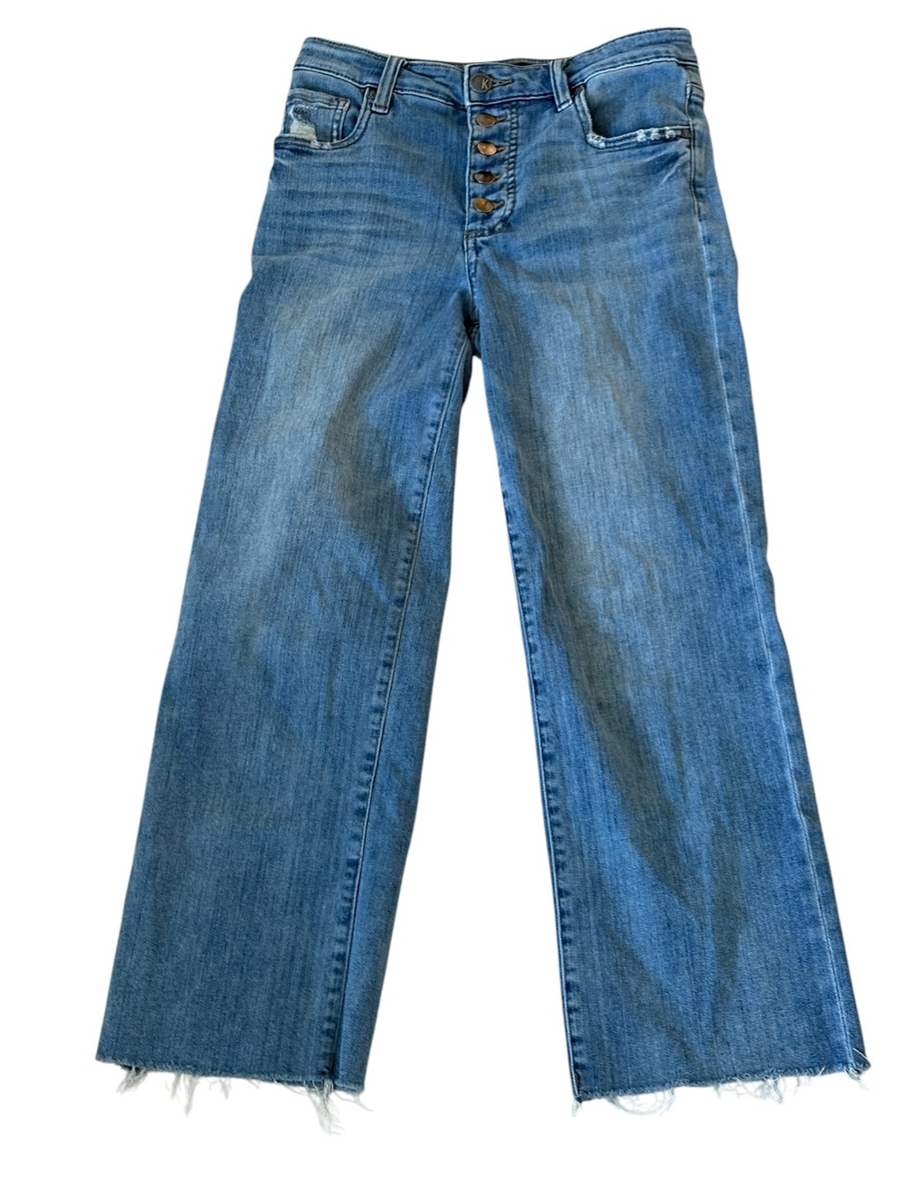 Kut from the Kloth Womens Blue Jeans Raw Hem Wide Leg Size 2 Button Fly - Picture 2 of 7